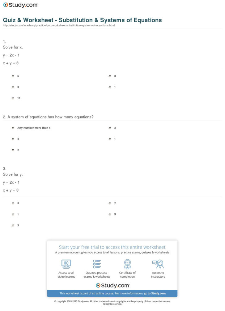 Solving Systems Of Equations By Substitution Worksheet Steps