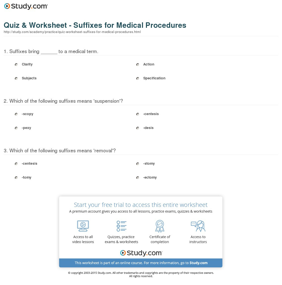 Quiz  Worksheet  Suffixes For Medical Procedures  Study