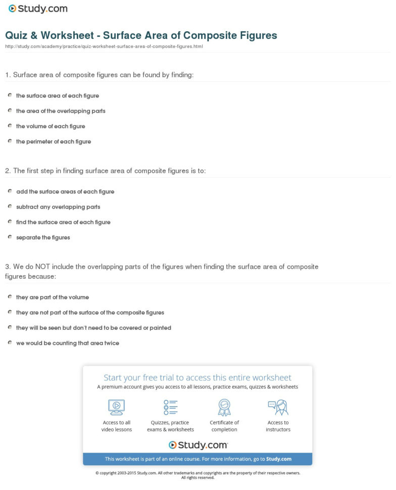 Quiz  Worksheet  Surface Area Of Composite Figures  Study