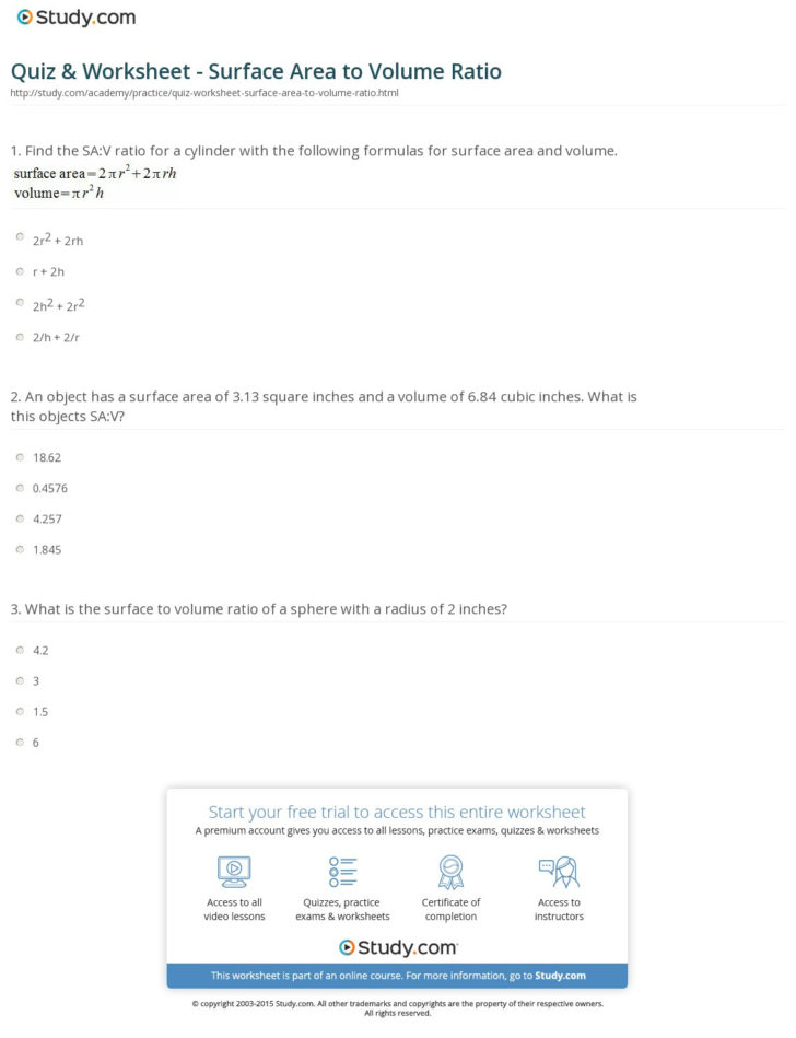 Quiz Worksheet Surface Area To Volume Ratio Study — db-excel.com