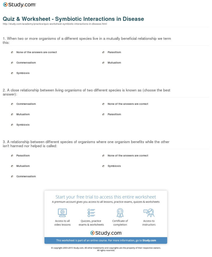 Species Interactions Worksheet Answers