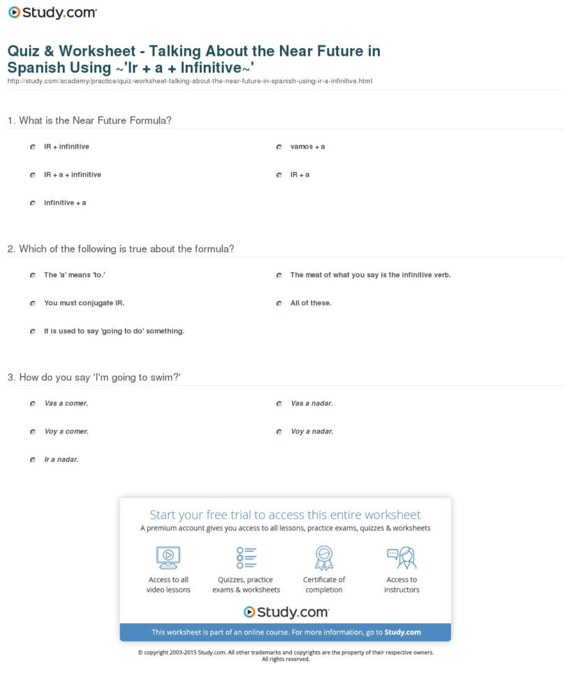 Quiz  Worksheet  Talking About The Near Future In Spanish