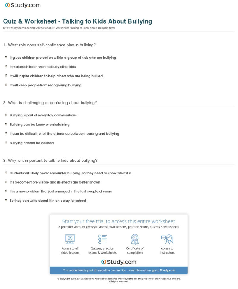 Quiz  Worksheet  Talking To Kids About Bullying  Study