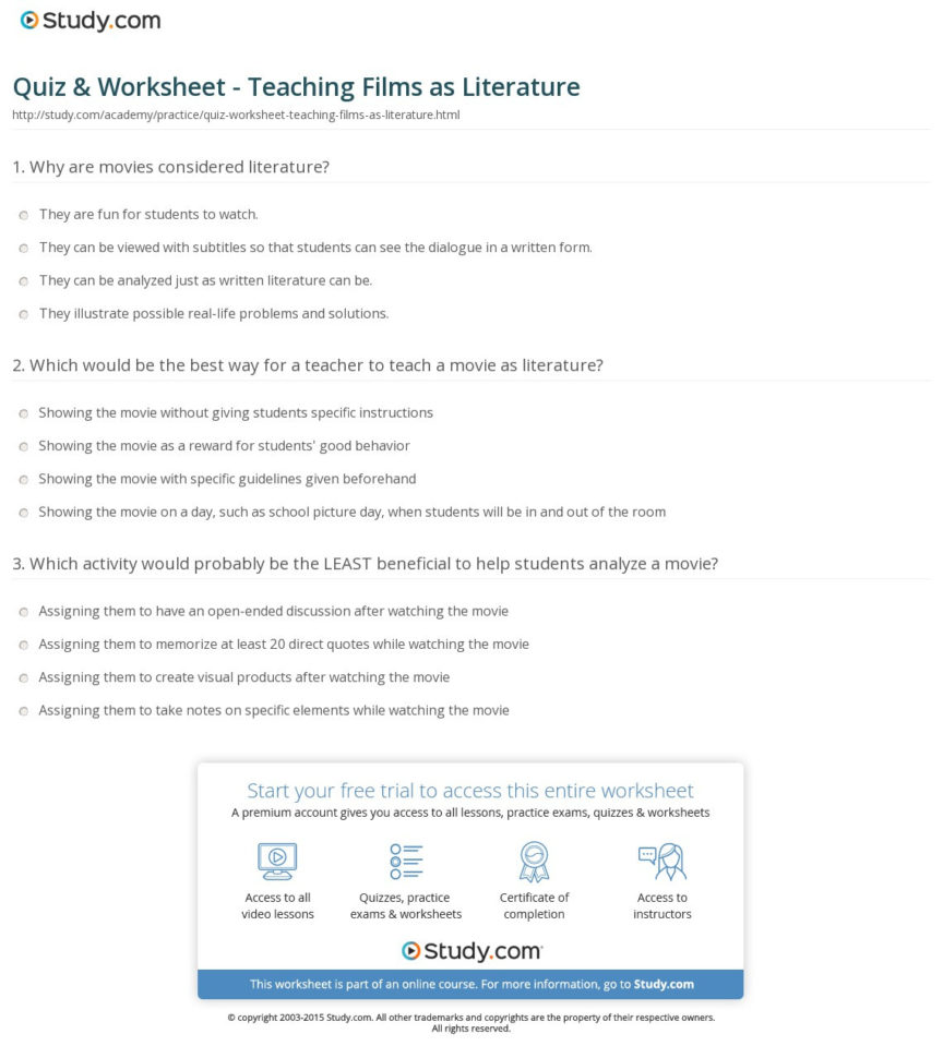 Quiz  Worksheet  Teaching Films As Literature  Study