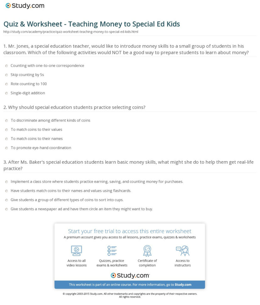 Quiz  Worksheet  Teaching Money To Special Ed Kids  Study