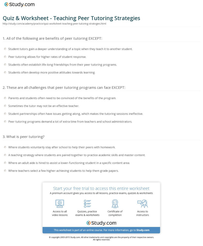 Quiz  Worksheet  Teaching Peer Tutoring Strategies  Study