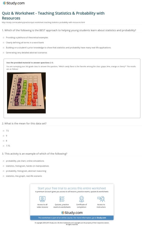 Quiz  Worksheet  Teaching Statistics  Probability With