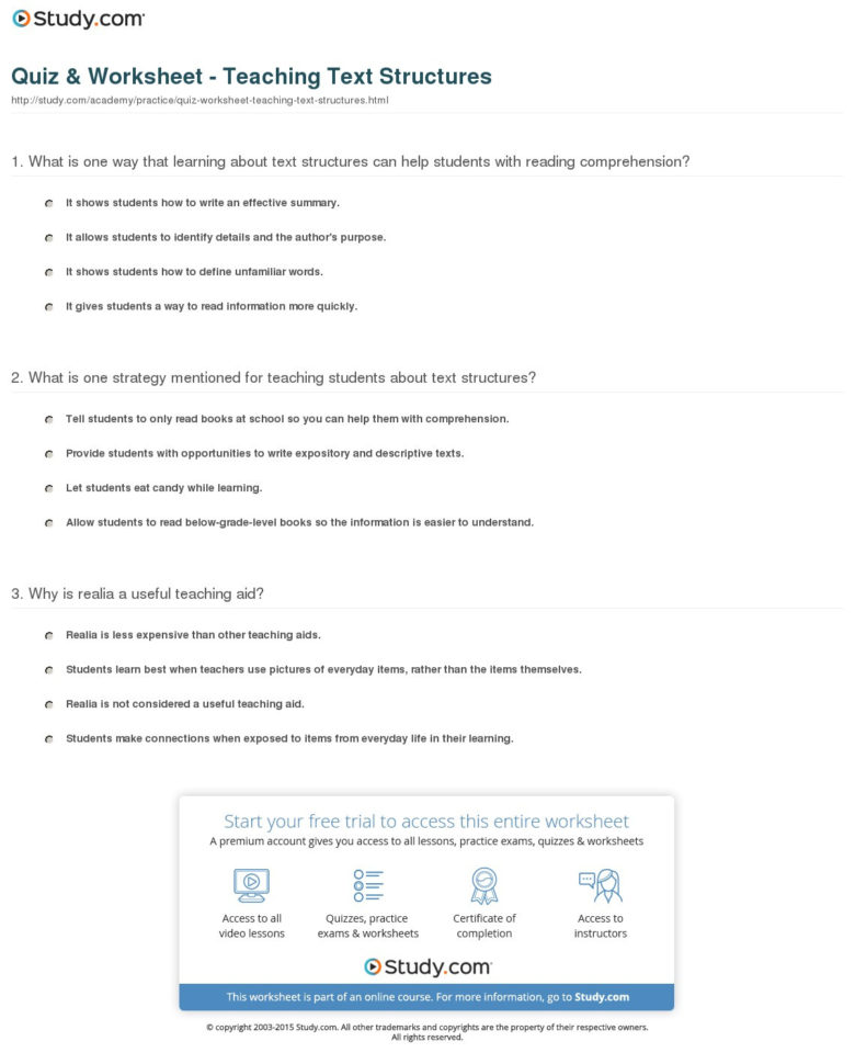 Quiz  Worksheet  Teaching Text Structures  Study