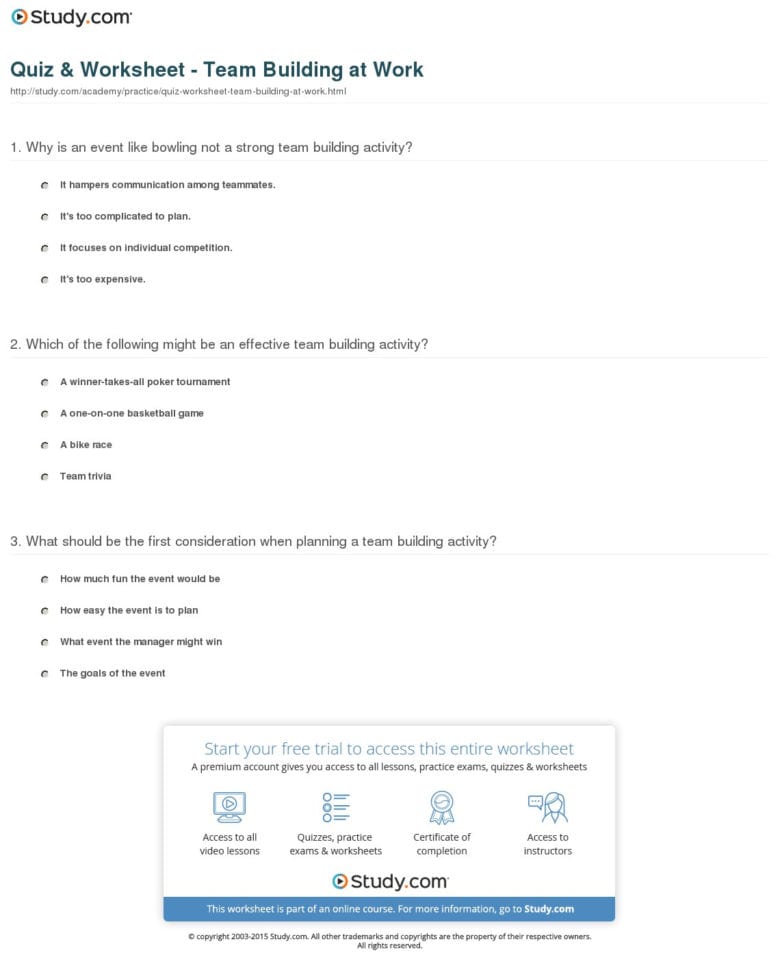 Quiz  Worksheet  Team Building At Work  Study