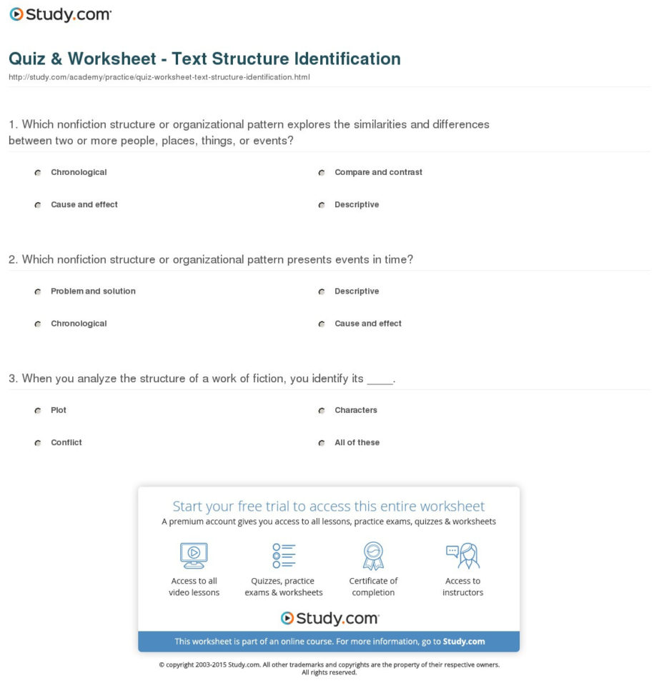 Quiz  Worksheet  Text Structure Identification  Study