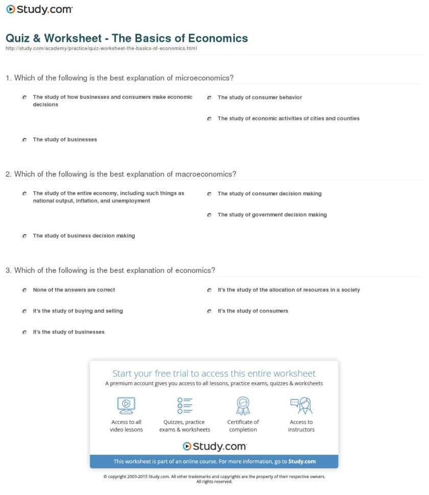 Quiz  Worksheet  The Basics Of Economics  Study