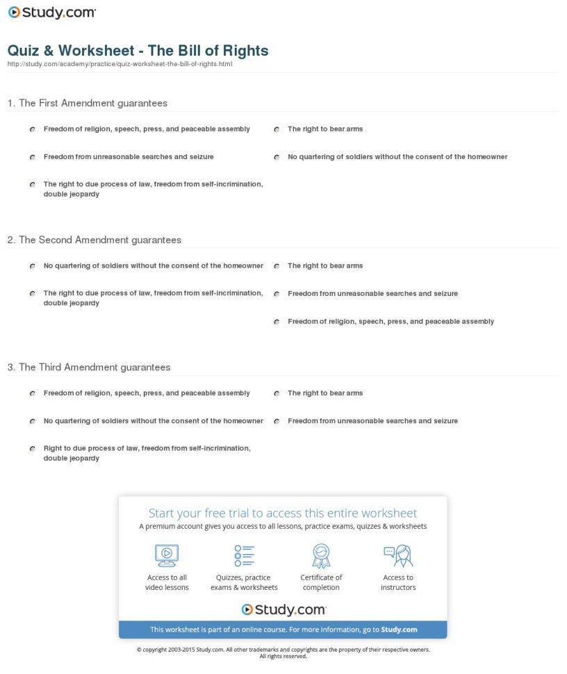 Quiz  Worksheet  The Bill Of Rights  Study