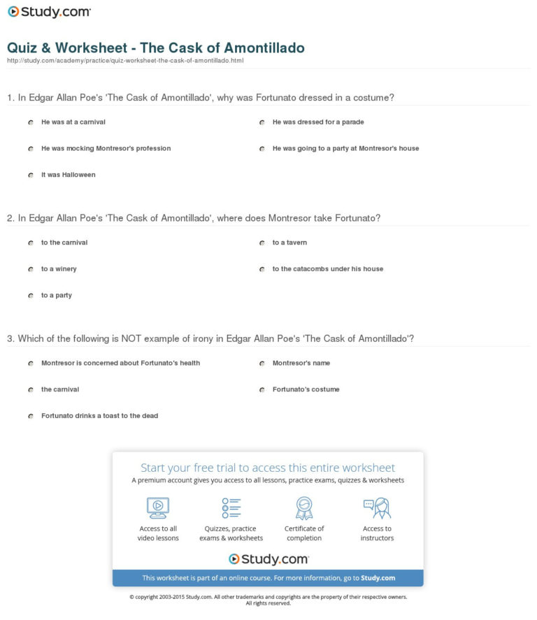 The Cask Of Amontillado Worksheet Answers Db excel