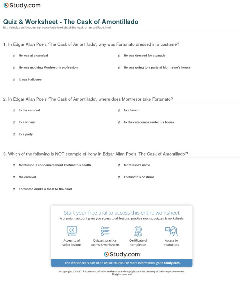 Quiz  Worksheet  The Cask Of Amontillado  Study