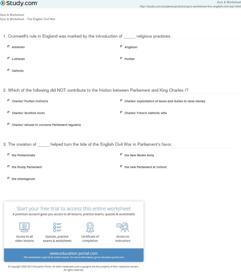 Quiz  Worksheet  The English Civil R  Study Quiz  Worksheet  The English Civil R  Study