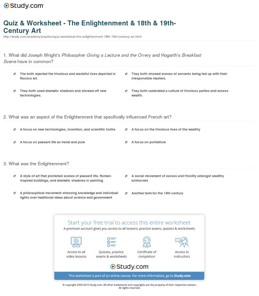 Quiz  Worksheet  The Enlightenment  18Th  19Thcentury