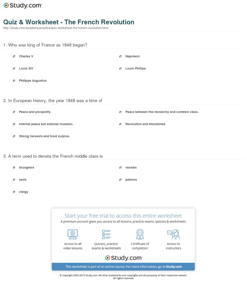 Quiz  Worksheet  The French Revolution  Study