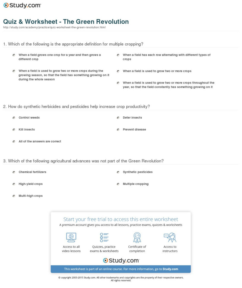 Quiz  Worksheet  The Green Revolution  Study