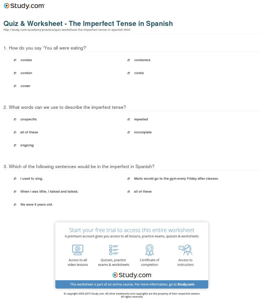 Quiz  Worksheet  The Imperfect Tense In Spanish  Study