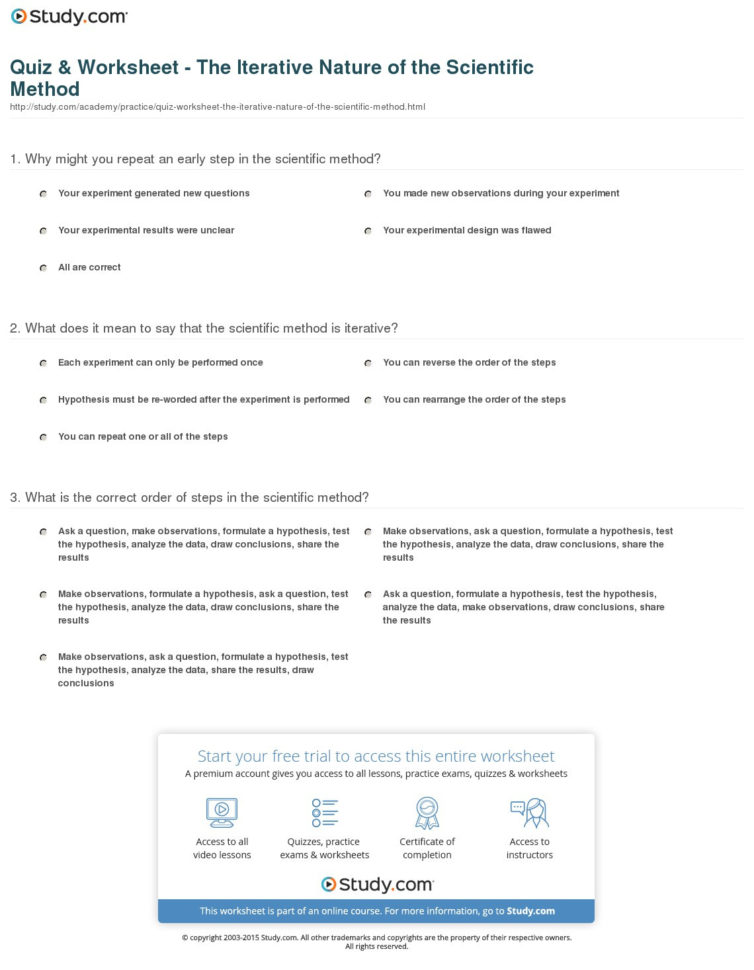 Quiz  Worksheet  The Iterative Nature Of The Scientific Method