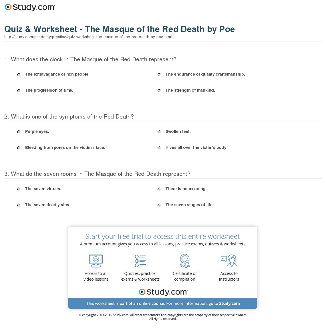 Quiz  Worksheet  The Masque Of The Red Deathpoe