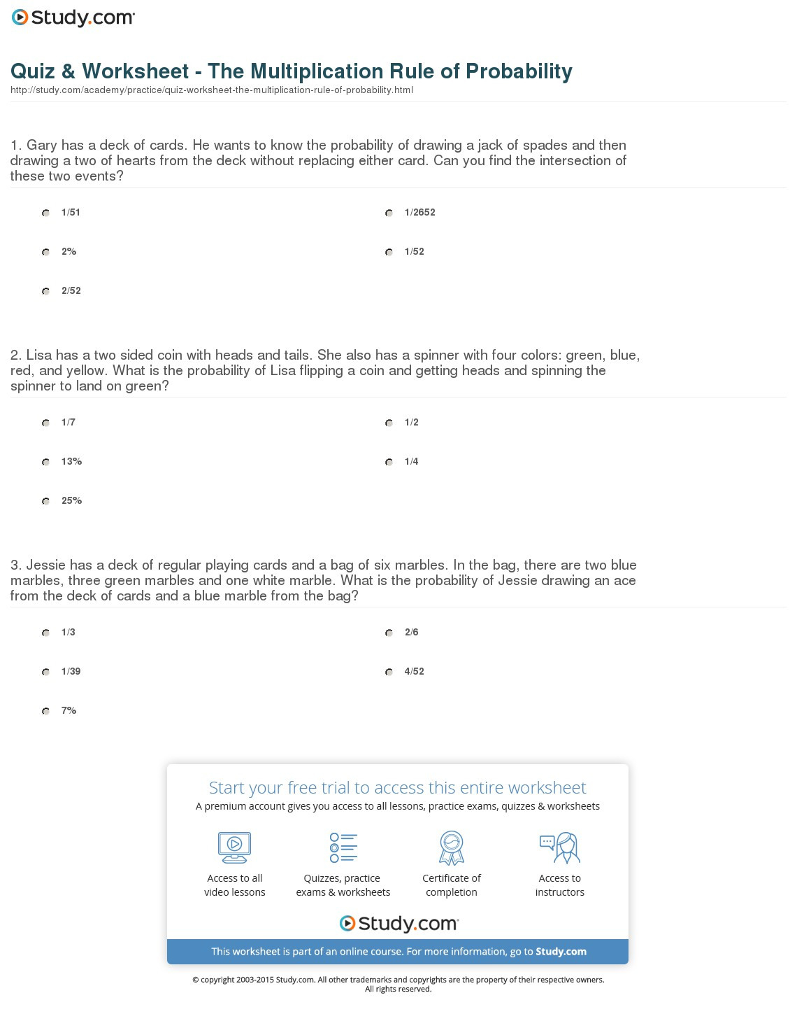 Quiz Worksheet The Multiplication Rule Of Probability — db-excel.com