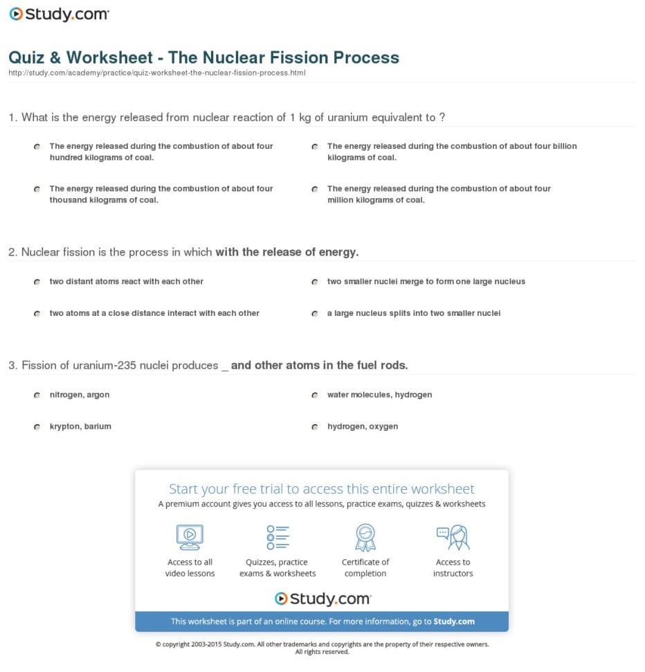 Quiz  Worksheet  The Nuclear Fission   Study