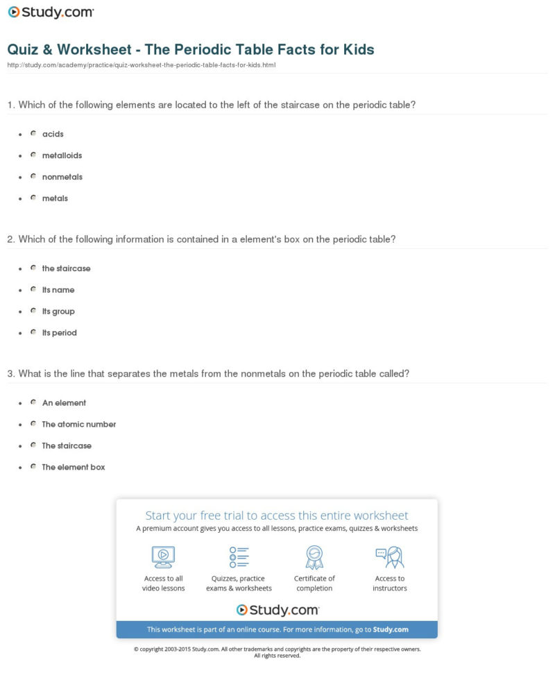 Quiz  Worksheet  The Periodic Table Facts For Kids  Study