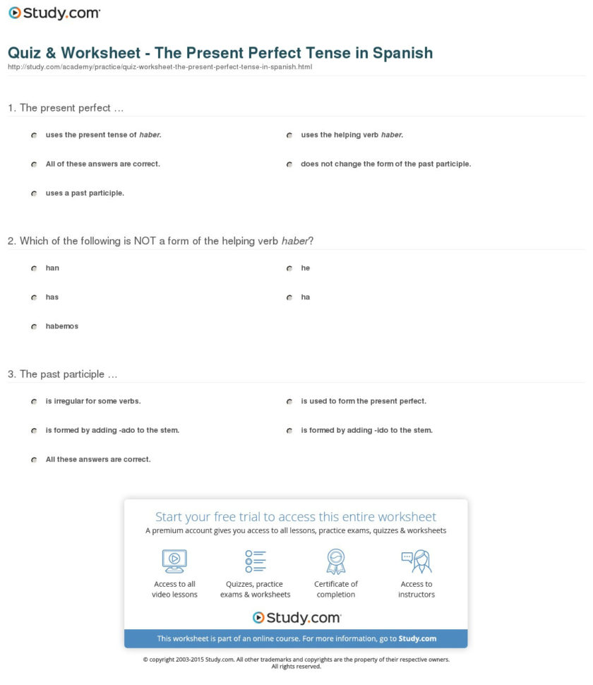 Quiz  Worksheet  The Present Perfect Tense In Spanish  Study