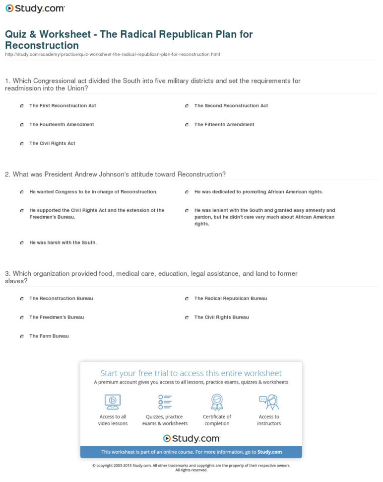 Quiz  Worksheet  The Radical Republican Plan For