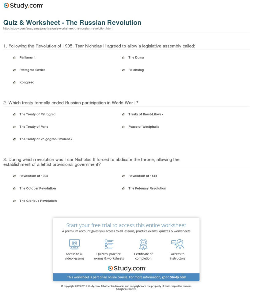 Quiz  Worksheet  The Russian Revolution  Study