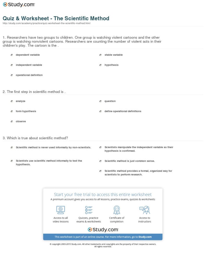 Quiz  Worksheet  The Scientific Method  Study