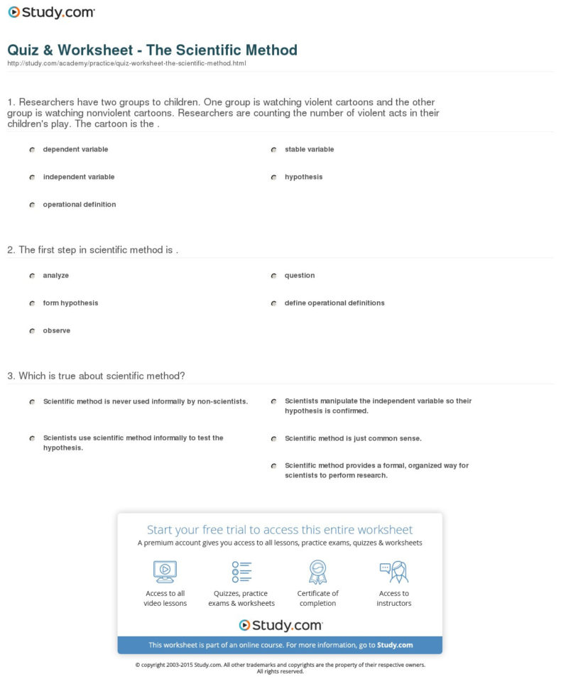 Quiz  Worksheet  The Scientific Method  Study