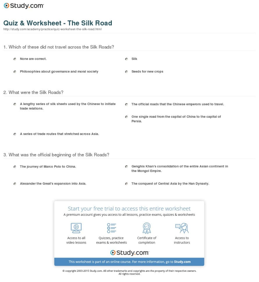 Quiz  Worksheet  The Silk Road  Study Quiz  Worksheet  The Silk Road  Study
