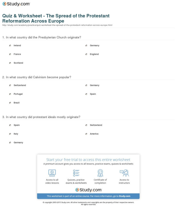 Protestant Reformation Worksheet Answers