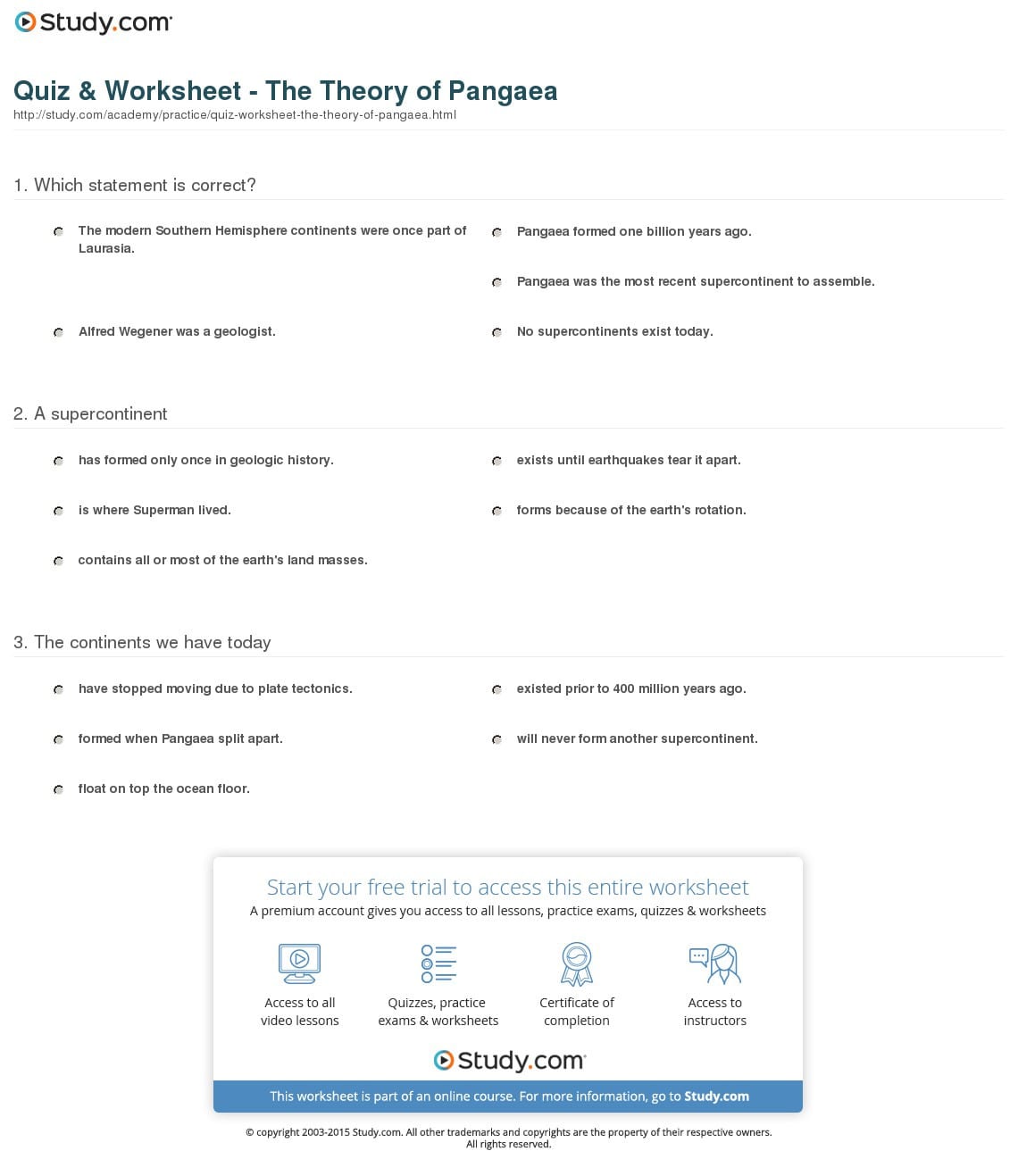 Quiz  Worksheet  The Theory Of Pangaea  Study
