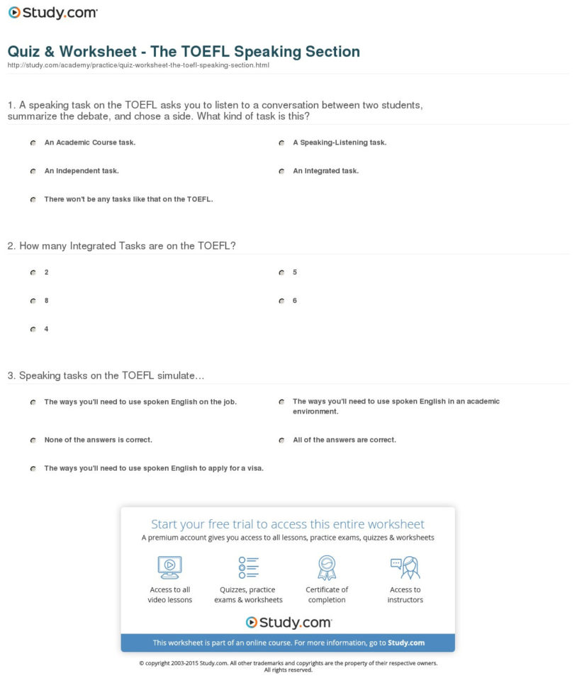 Quiz  Worksheet  The Toefl Speaking Section  Study