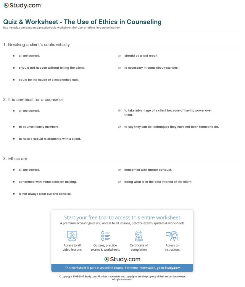 Quiz  Worksheet  The Use Of Ethics In Counseling  Study