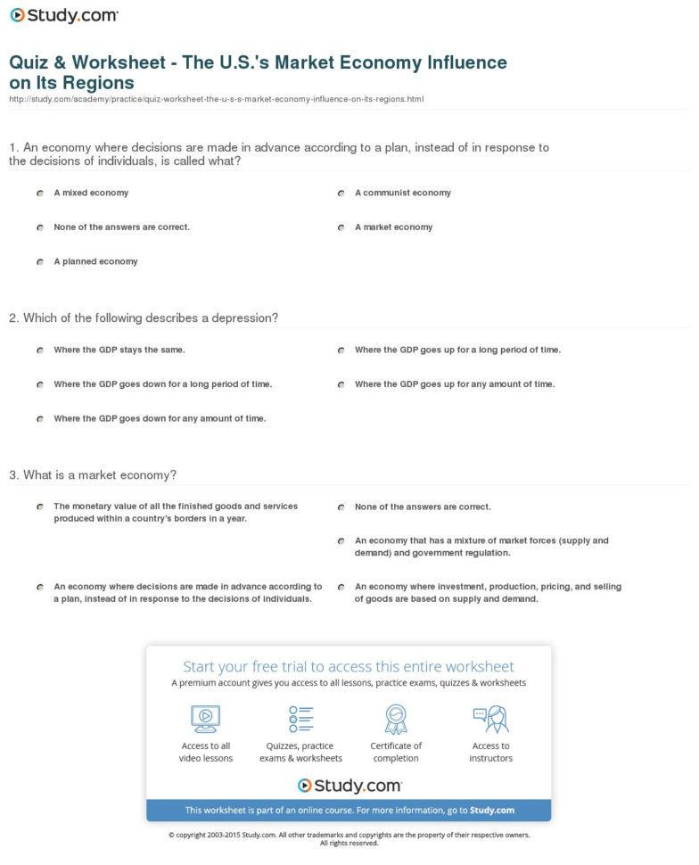 Quiz  Worksheet  The Us's Market Economy Influence On