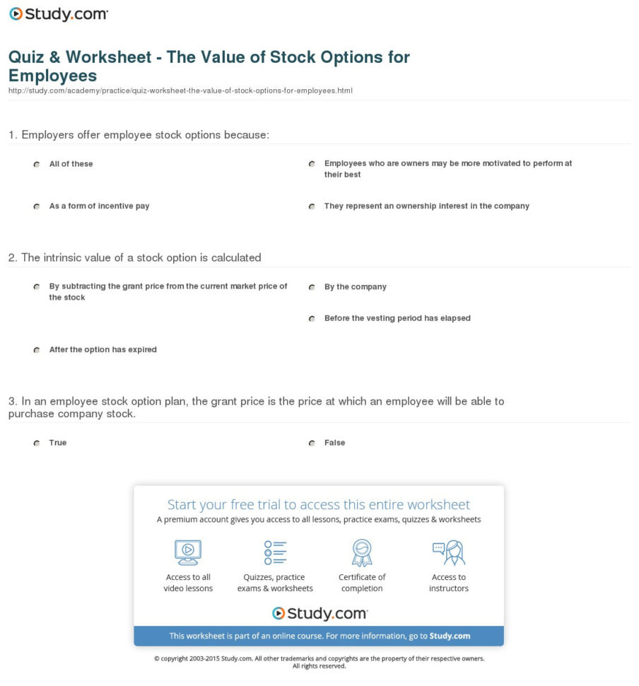 Quiz  Worksheet  The Value Of Stock Options For Employees  Study