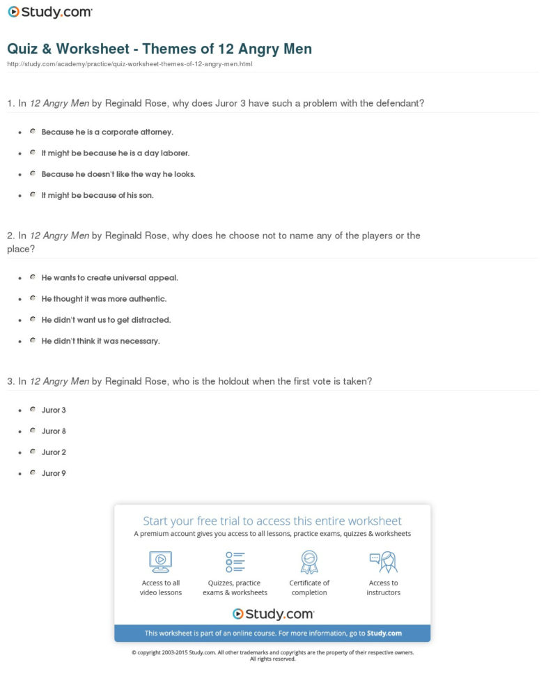 Quiz  Worksheet  Themes Of 12 Angry Men  Study