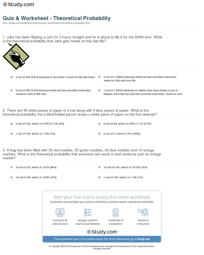Quiz  Worksheet  Theoretical Probability  Study