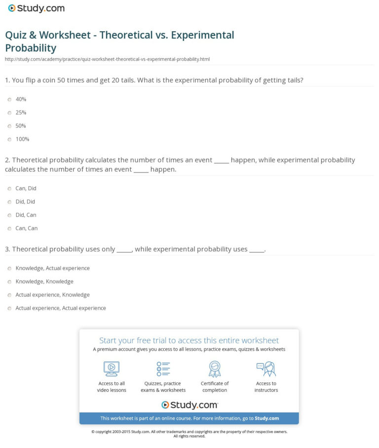 Theoretical And Experimental Probability Worksheet Answers Db excel