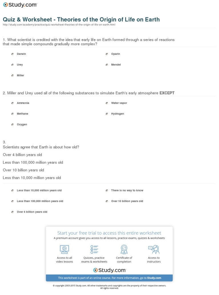 history of life on earth worksheet answers