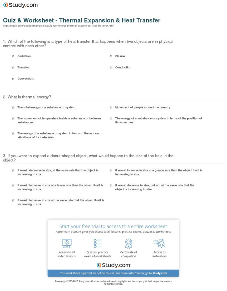 Quiz Worksheet Thermal Expansion Heat Transfer Study — db-excel.com