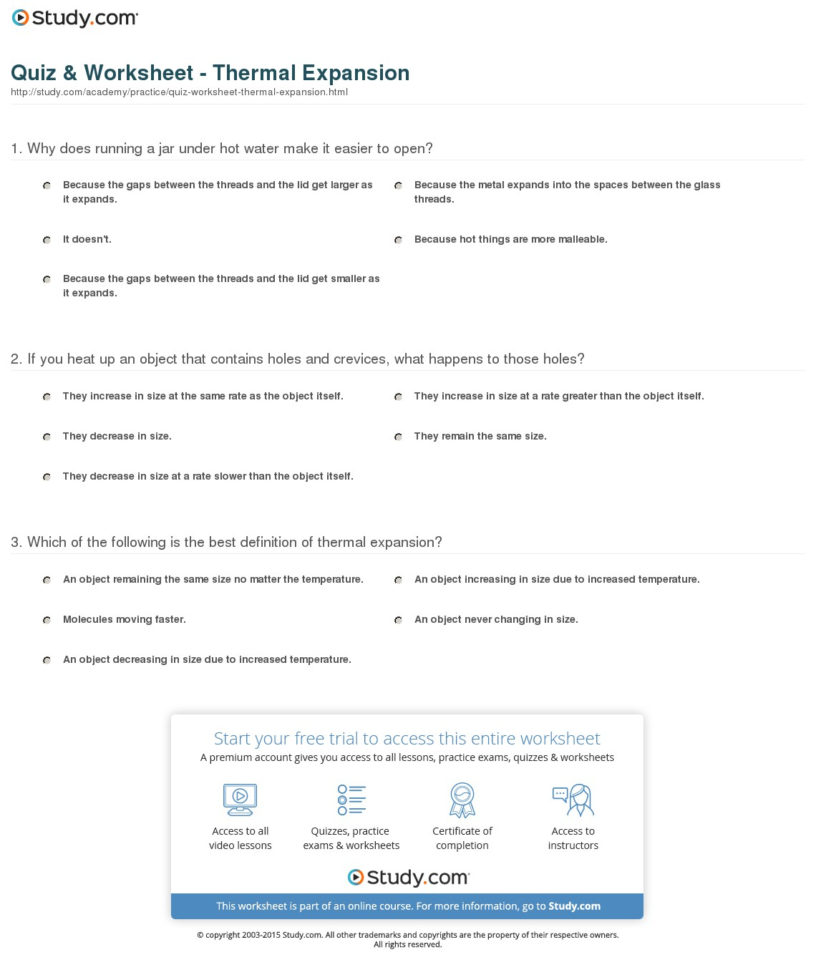 Quiz  Worksheet  Thermal Expansion  Study