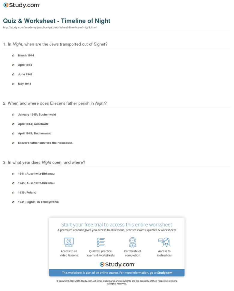Quiz  Worksheet  Timeline Of Night  Study