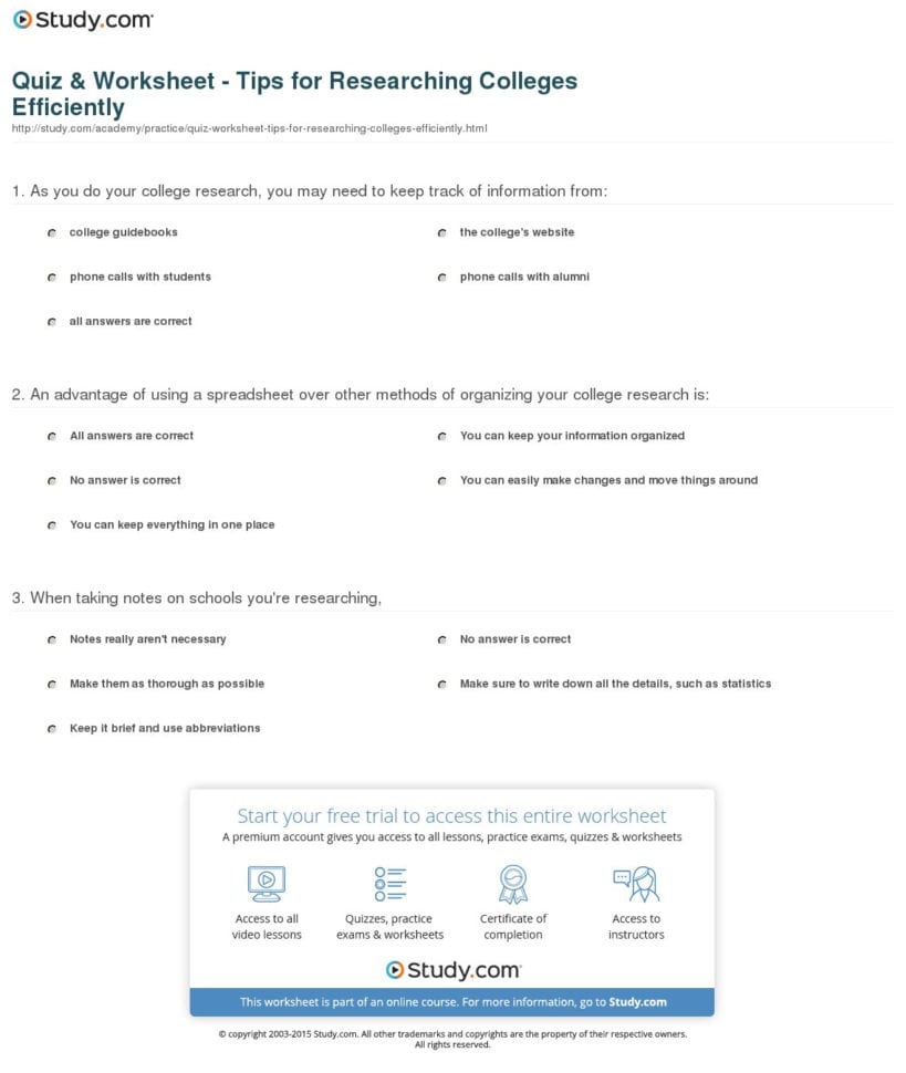 Quiz  Worksheet  Tips For Researching Colleges Efficiently
