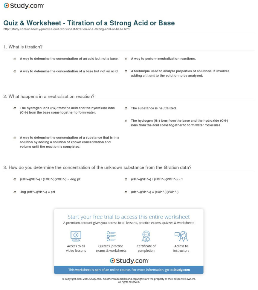 Quiz  Worksheet  Titration Of A Strong Acid Or Base