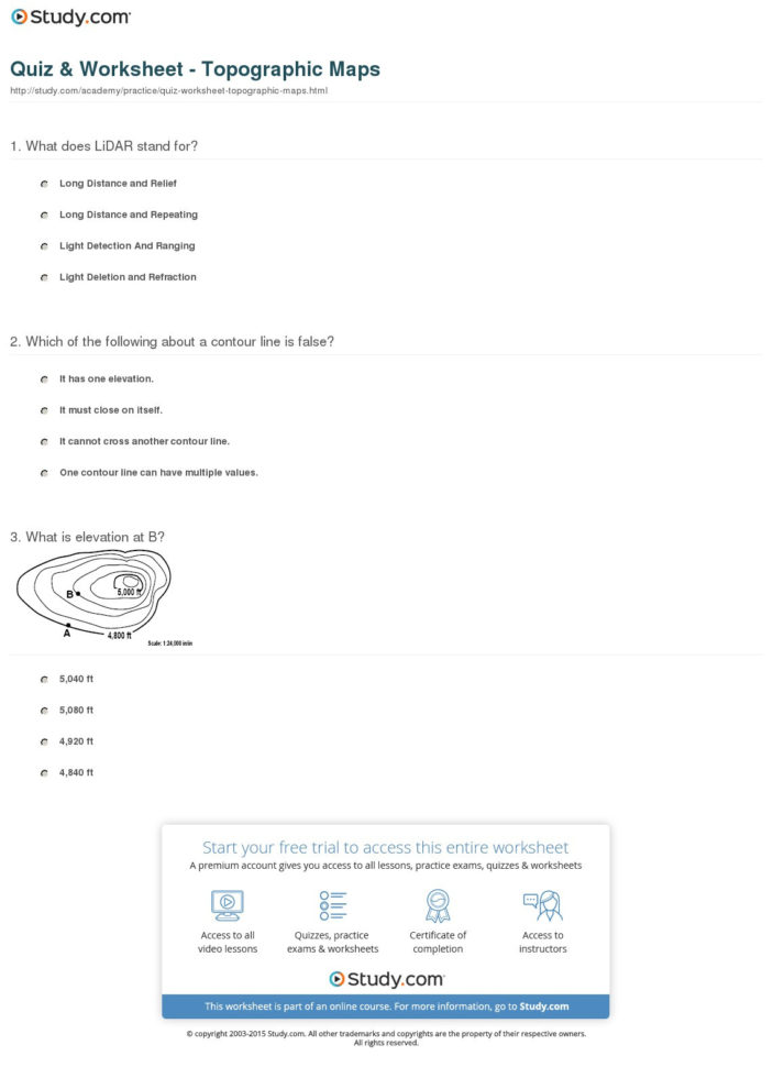 Quiz  Worksheet  Topographic Maps  Study